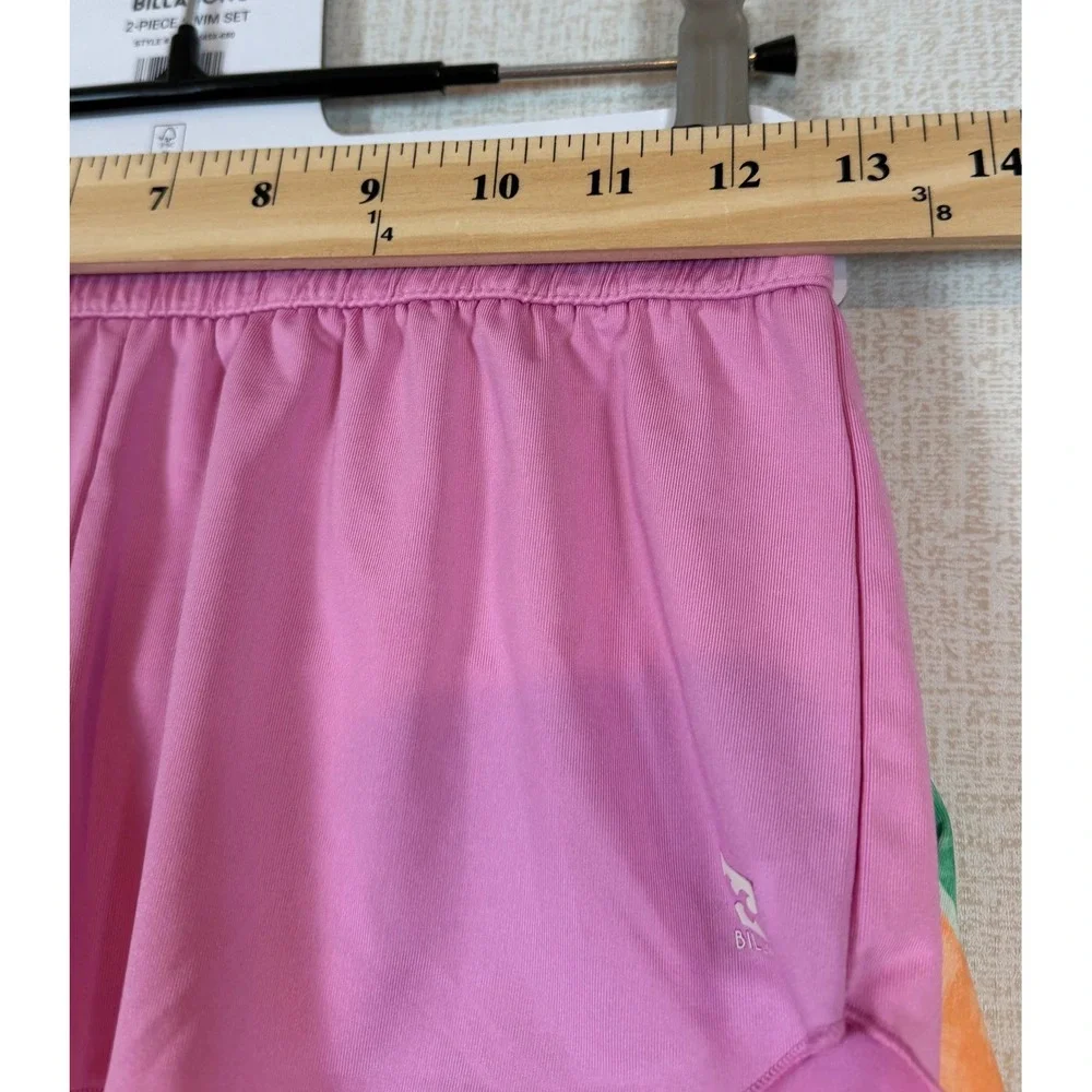 NWT Billabong Girls 2-Piece Swim Floral Rash Guard Bodysuit Shorts Pink M 10/12